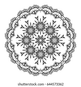 Vector black and white ethnic lacy mandala pattern.