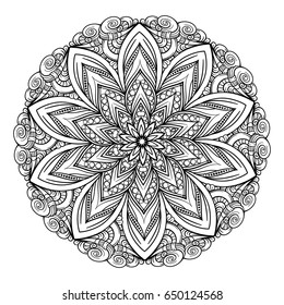 Vector black and white ethnic mandala pattern.