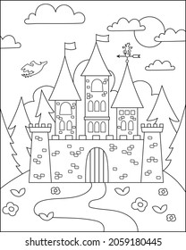 Vector Black White Fairytale Landscape Castle Stock Vector (Royalty ...