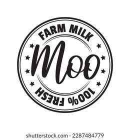 Logo del sello de leche de granja vectorial en blanco y negro aislado en un fondo blanco.