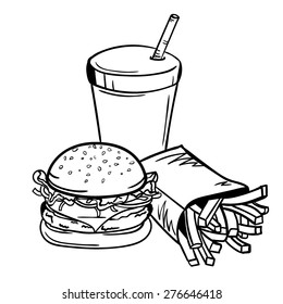 Vector Black and White Fast Food Illustration