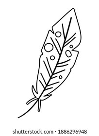 Pluma vectorial blanca y negra aislada sobre fondo blanco. Un divertido elemento de diseño romántico. Icono de línea o página de color
