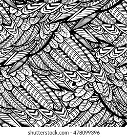 Vector Black and White Feather Seamless Pattern