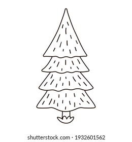 Vektorschwarz-weißer Tannenbaum. Umrisswald oder landwirtschaftliche Pflanzengrafik. Weihnachtsbaumkunstwerk