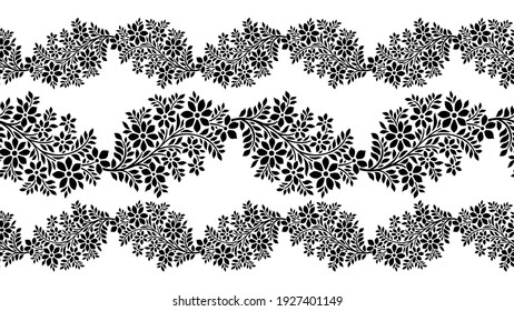 Vector black and white floral border