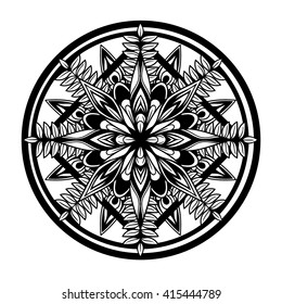 Vector Black and White Floral Circle Illustration