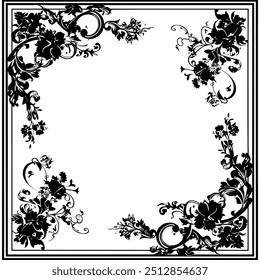 Vector black and white floral decorative frame