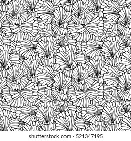 Vector black and white floral elements seamless pattern.