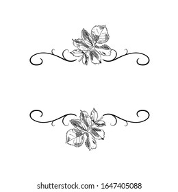 Plantilla en blanco de marco floral blanco y negro vectorial, elemento de diseño aislado, ilustración artística dibujada a mano.