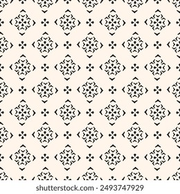 Vector negro y blanco floral geométrica sin patrón. Abstractas adorno minimalista con flores en estilo oriental. Elegante fondo monocromo.