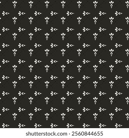 Vector black and white floral geometric seamless pattern. Abstract minimal geometric ornament with flowers in oriental style. Repeat design.