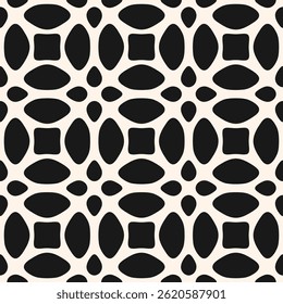 Vector black and white floral ornament. Abstract geometric seamless pattern with flower silhouettes, leaves. Simple elegant background in oriental style.  Repeated ornamental texture. All-over design