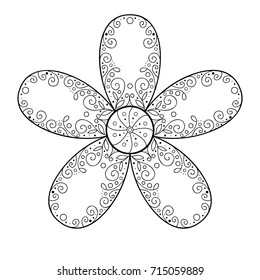 Vector black and white floral pattern. Scrapbook monochrome floral element.