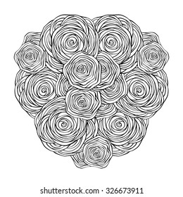 Vector black and white floral round design element.