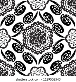 Vector Seamless White Black Floral Pattern Stock Vector (Royalty Free ...