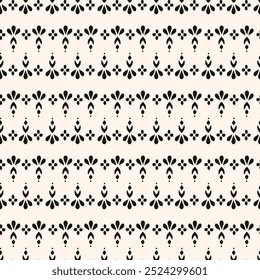 Vetor preto e branco floral padrão sem costura. Abstrato ornamento geométrico mínimo com flores em estilo oriental. Fundo monocromático simples.