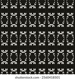 Vector black and white floral seamless pattern. Abstract minimal geometric ornament with flowers in oriental style. Simple monochrome background.