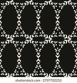 Vektor schwarz-weißes florales nahtloses Muster. Abstrakte minimale geometrische Ornament mit Blumen im orientalischen Stil. Einfach einfarbiger Hintergrund.