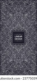 Vector black and white flourish, swirl baroque ornament, banner, package, card. Floral vignette indian style pattern