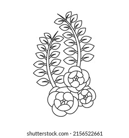 Vector Black and white flower design. Coloring pages. Leaves and flowers Doodles pattern for print, poster, decor, t-shirt, bag, card.