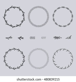 vector black and white flower frame  and flower brush set