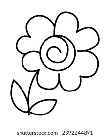 Vector black and white flower icon. Line plant clipart. Cute outline floral illustration. Funny coloring page for kids with nature or garden concept
