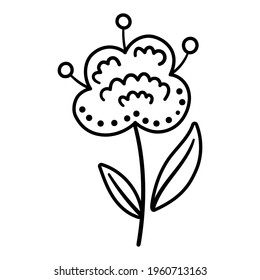 Vector black and white flower isolated on white background. Floral line decorative element. Beautiful spring or summer outline clipart or coloring page isolated on white background
