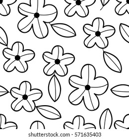 Vector black and white flower seamless pattern. Simple monochrome flower print. Floral cute doodle background. Hand drawn elegant nature ornament for fabric, wrapping and textile Scrapbook modern page