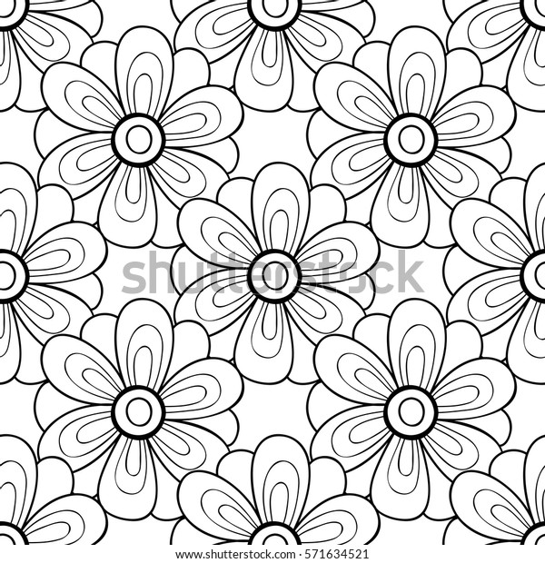 Vector Black White Flower Seamless Pattern Stock Vector Royalty