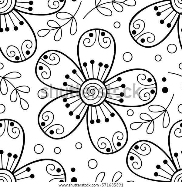 Vector Black White Flower Seamless Pattern Stock Vector (Royalty Free