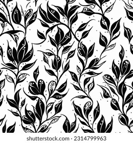 vector black and white flowers seamless pattern background