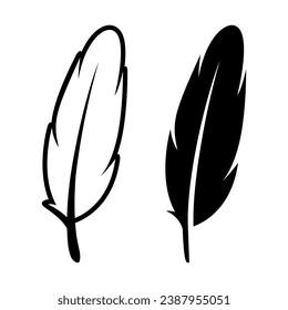 Icono del logotipo de la pluma fluorescente de color blanco y negro, conjunto de plumas de silueta aislado. Plantilla de diseño de Flamingo, Ángel, Pluma de Aves. Luminosidad, concepto de libertad