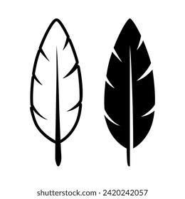 Vector Black and White Fluffy Feather Logo Icons. Silhouette Feather Set Closeup Isolated. Design Template of Flamingo, Angel, Bird Feather. Lightness and Freedom Concept