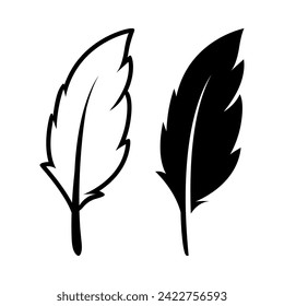 Vector Black and White Fluffy Feather Logo Icons. Silhouette Feather Set Closeup Isolated. Design Template of Flamingo, Angel, Bird Feather. Lightness and Freedom Concept
