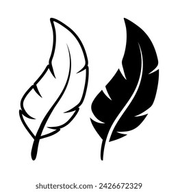 Iconos de logotipo de plumas esponjosas en blanco y negro vectorial. Conjunto de plumas de silueta en primer plano aislado. Plantilla de diseño de flamenco, ángel, pluma de pájaro. Ligereza y libertad Concepto