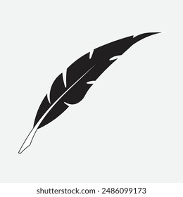 Vector Black and White Fluffy Feather Logo Icon, Silhouette Feather Closeup Isolated. Design Template of Flamingo, Angel, Bird Feather. Lightness,