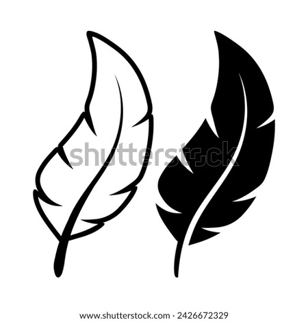Vector Black and White Fluffy Feather Logo Icons. Silhouette Feather Set Closeup Isolated. Design Template of Flamingo, Angel, Bird Feather. Lightness and Freedom Concept