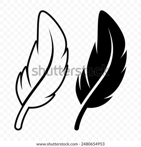 Vector Black and White Fluffy Feather Logo Icons. Silhouette Feather Set Closeup Isolated. Design Template of Flamingo, Angel, Bird Feather. Lightness and Freedom Concept
