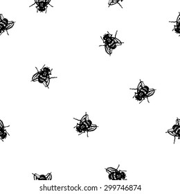 Vector Black and White Fly Seamless Pattern