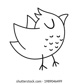 Vector black and white flying bird. Funny woodland animal line icon. Cute forest outline illustration for kids isolated on white background