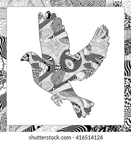 Vector black and white flying dove illustration