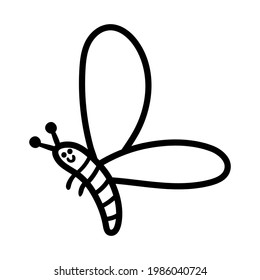 Vector black and white flying insect. Funny woodland fly line icon. Cute forest bug outline illustration
