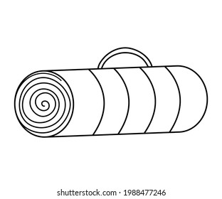 Vector black and white foldable roll mat icon isolated on white background. Cute line tourist rolled rug. Camping or fitness yoga equipment outline illustration. 
