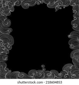 Vector black and white frame with curling lines