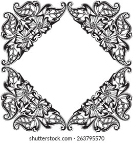 Vector black and white frame with floral
