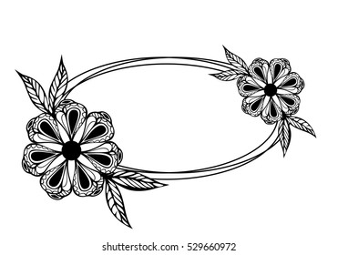 vector black and white frame with flowers
