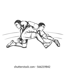 Vector Black and White Freestyle Wrestling Illustration