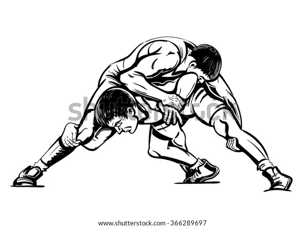 Vector\
Black and White Freestyle Wrestling\
Illustration