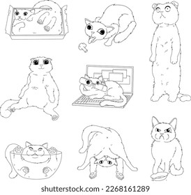 Vector Black and white Funny Cat Set