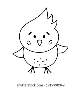 Icono vector de polluelo blanco y negro. Guión primavera, Pascua o granja pequeña ilustración de pájaro o página de color. Pollo blanco aislado en un fondo blanco